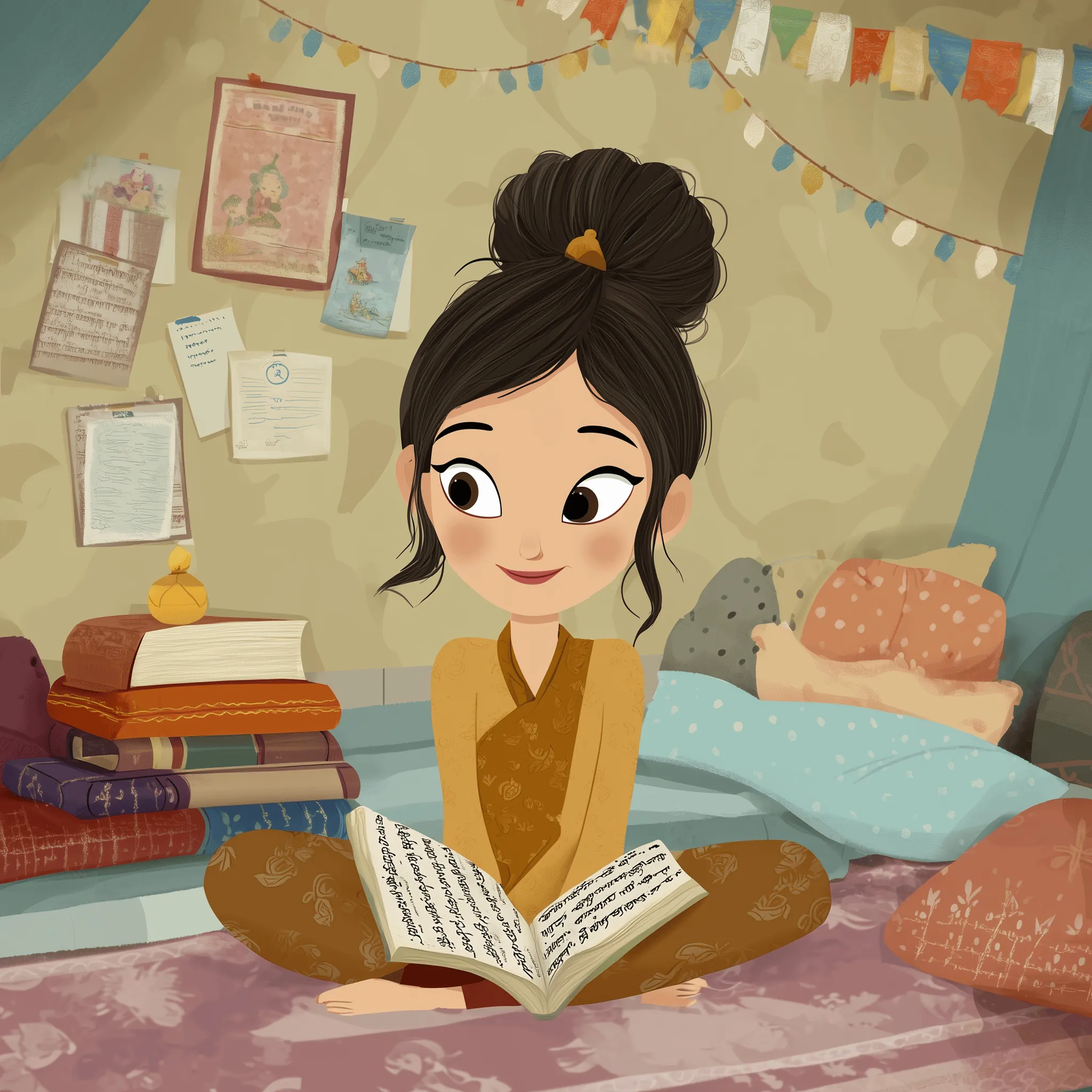 Woman studying Tibetan