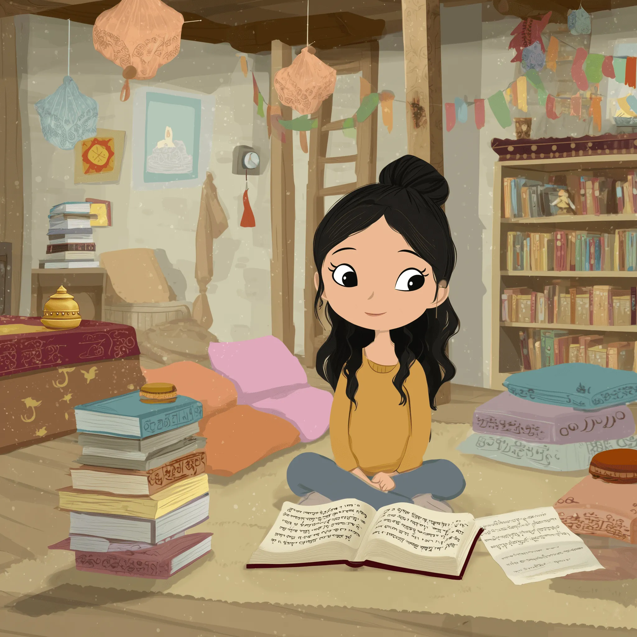 Young woman studying Tibetan